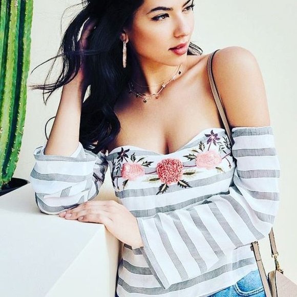 Guess Barlowe Off The Shoulder Top XS - Picture 1 of 6